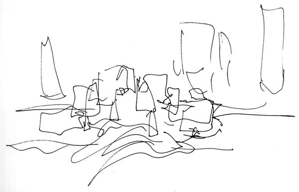 skica architekt Frank Gehry (Tančící dům)