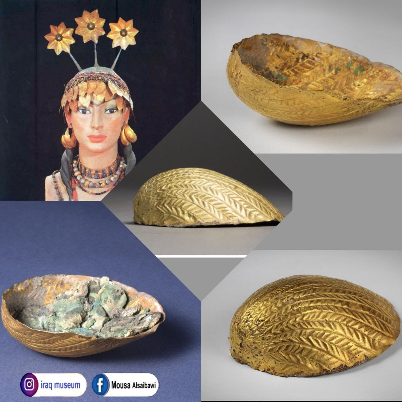 Kosmetická nádoba ze zlata ve tvaru mušle se zbytkem malachitově zeleného líčidla